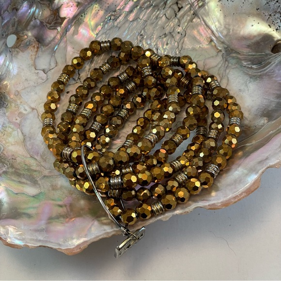IMAN Glass Gold Metallic Six Strand Beaded Bracelet - Adjustable Rare Find - Picture 6 of 12